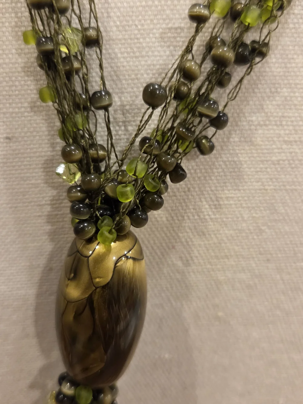 Handcrafted Green Resin Beaded Tassel Necklace